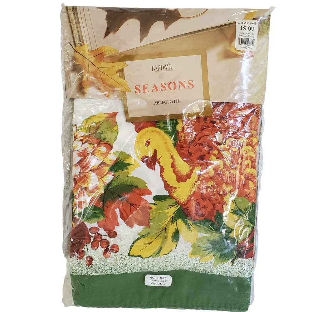 Bardwil 60" x 102" Oblong Cotton Tablecloth Seasons Fall Autumn Harvest Turkey